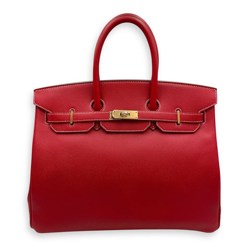 Candy Birkin 35 Rouge Casaque/Blue Thalassa in Epsom, Permabrass hardware