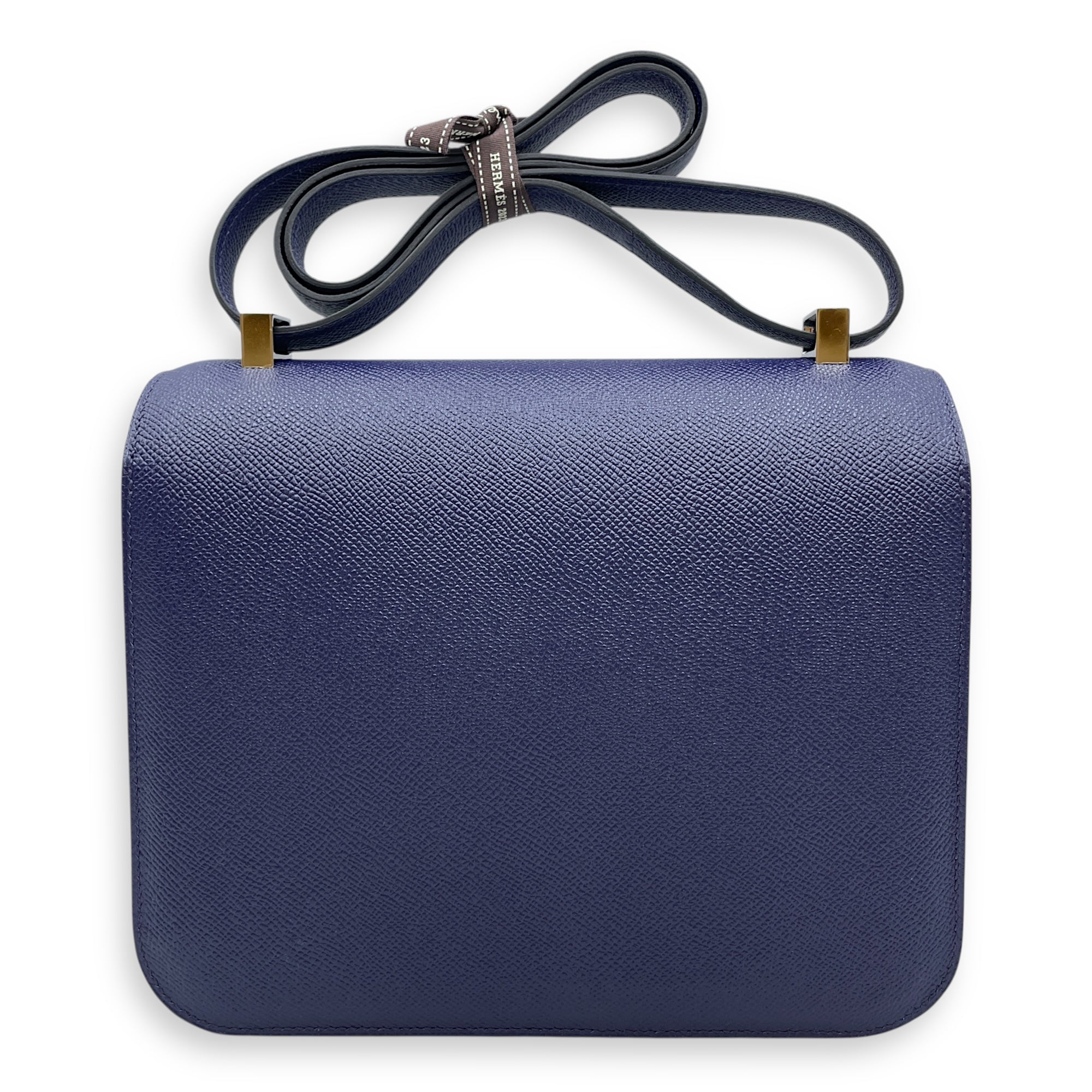 Constance 24 Blue Sapphire in Epsom, Orange Poppy Enamel hardware
