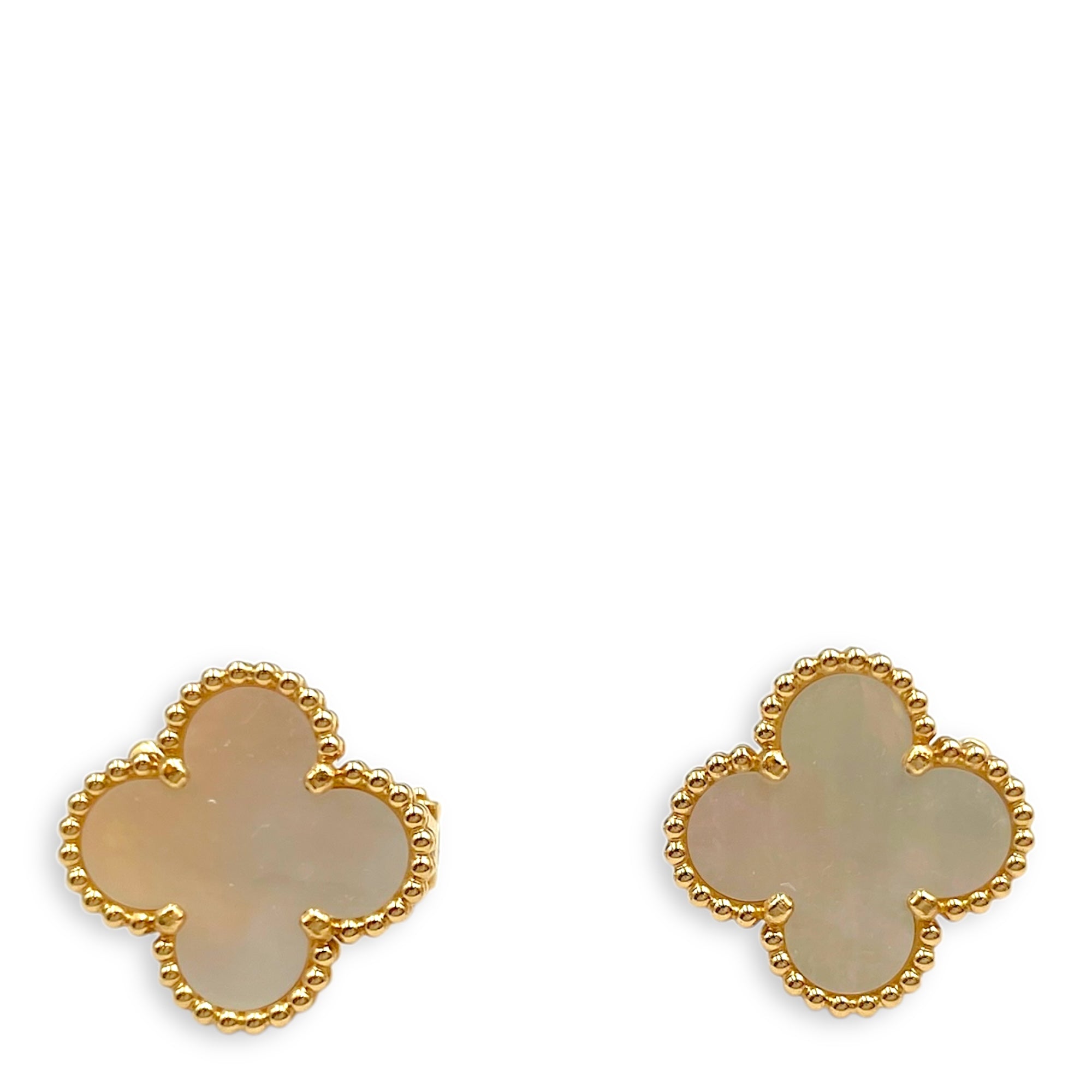 Vintage Alhambra Earrings in White Mother-of-Pearl, Gold Hardware