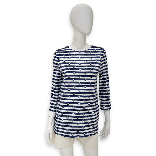 Monogram Printed Logo Long Sleeve T-Shirt Medium Navy/White Ready-To-Wear , Gold hardware