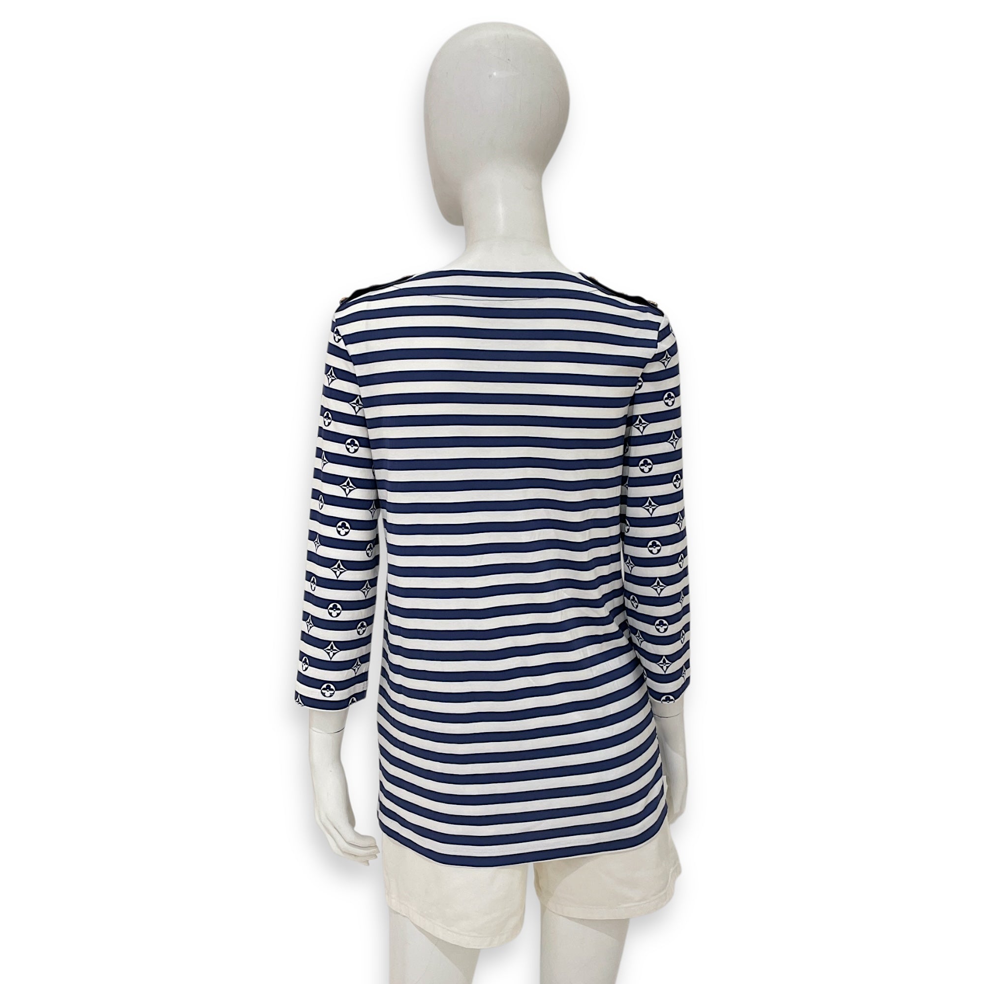 Monogram Printed Logo Long Sleeve T-Shirt Medium Navy/White Ready-To-Wear , Gold hardware