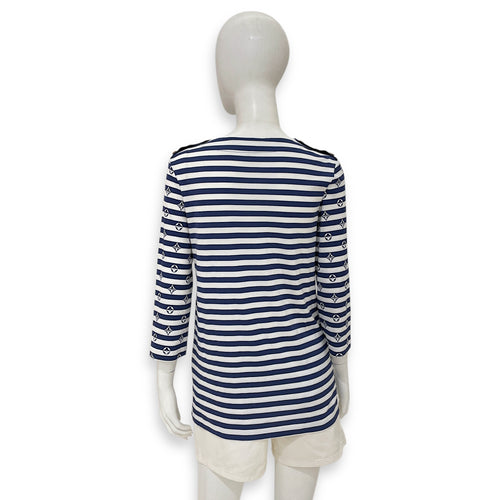Monogram Printed Logo Long Sleeve T-Shirt Medium Navy/White Ready-To-Wear , Gold hardware