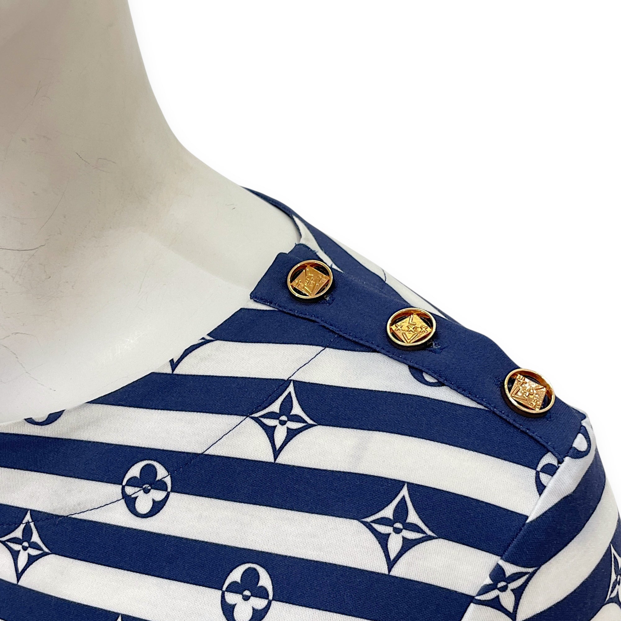 Monogram Printed Logo Long Sleeve T-Shirt Medium Navy/White Ready-To-Wear , Gold hardware