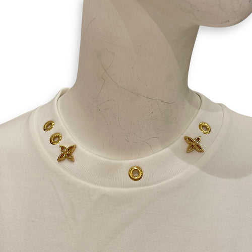 Cotton T-Shirt Dress Medium White Ready-To-Wear , Gold hardware