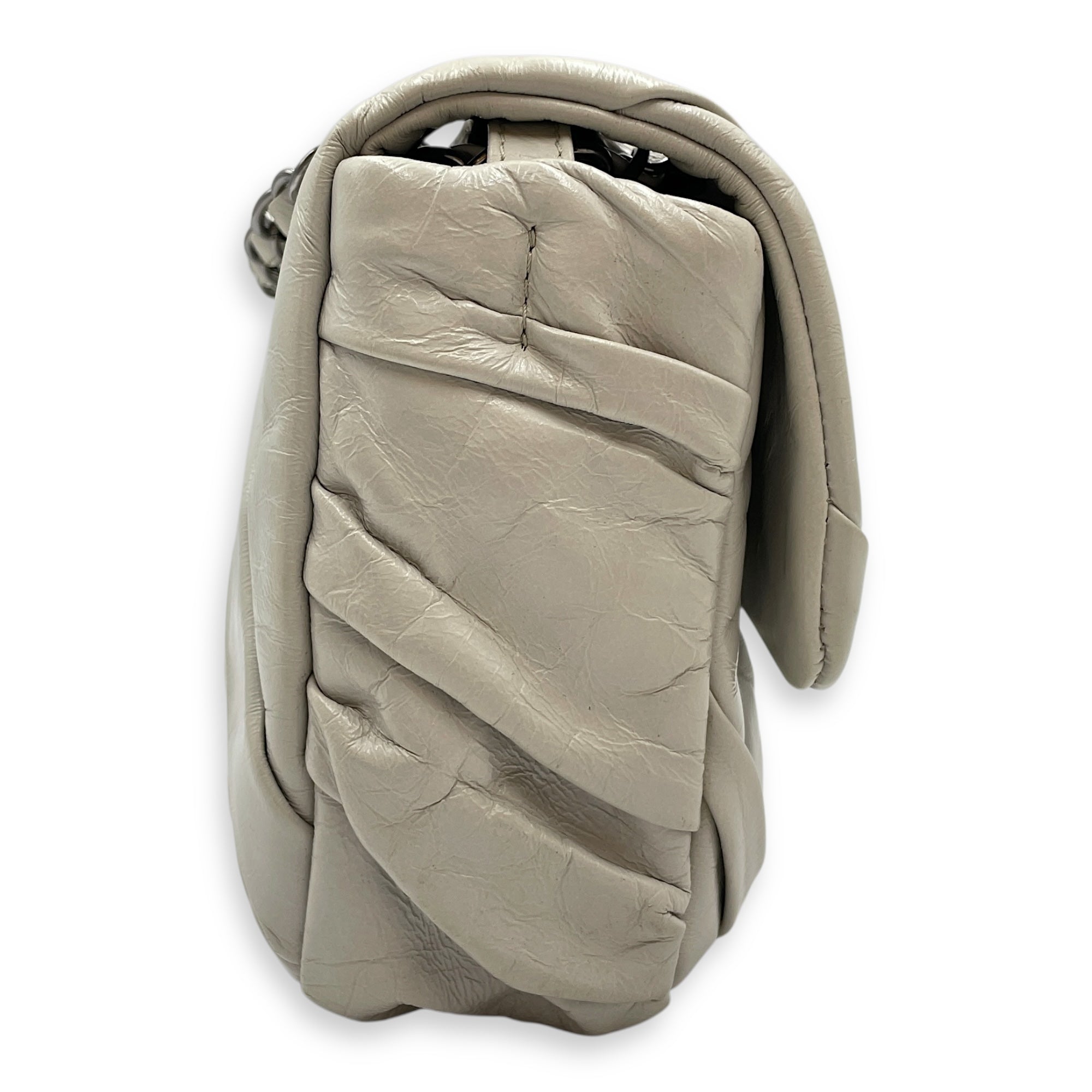 Twisted Maxi Grey Flap Bag in Calfskin, Silver hardware