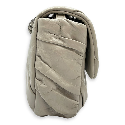 Twisted Maxi Grey Flap Bag in Calfskin, Silver hardware