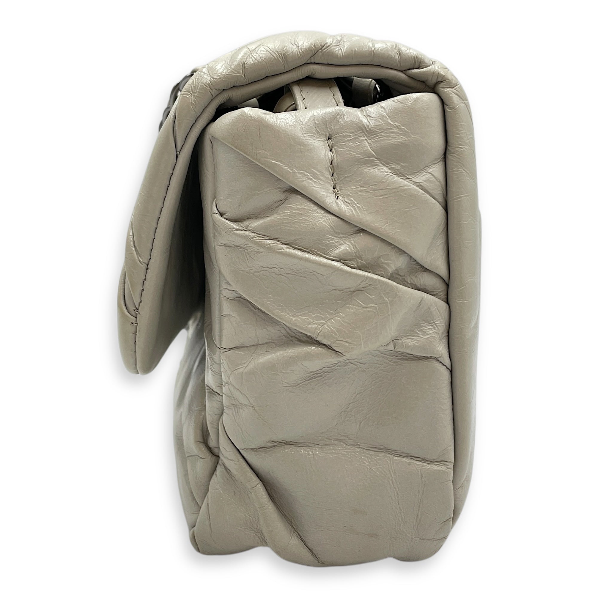 Twisted Maxi Grey Flap Bag in Calfskin, Silver hardware