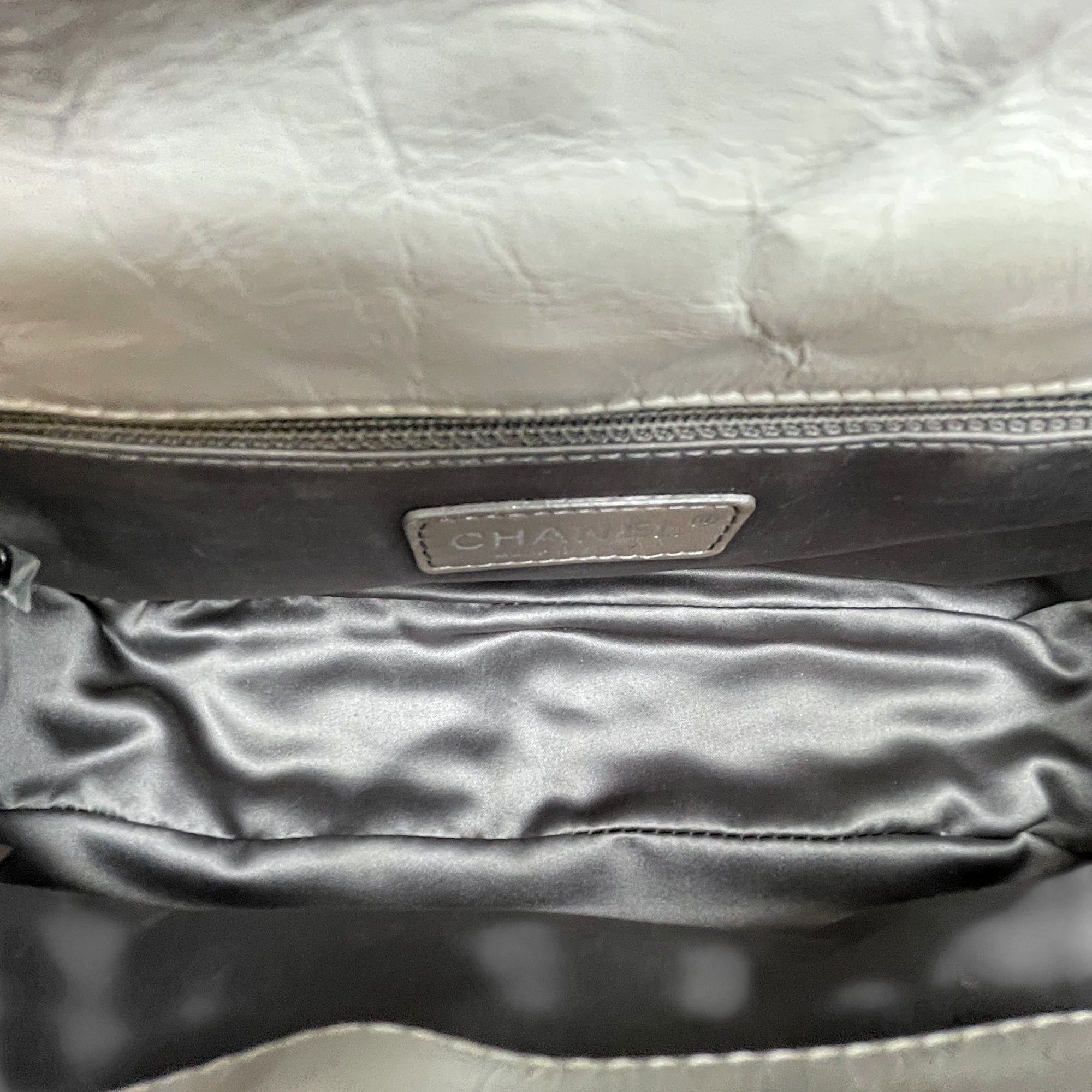 Twisted Maxi Grey Flap Bag in Calfskin, Silver hardware