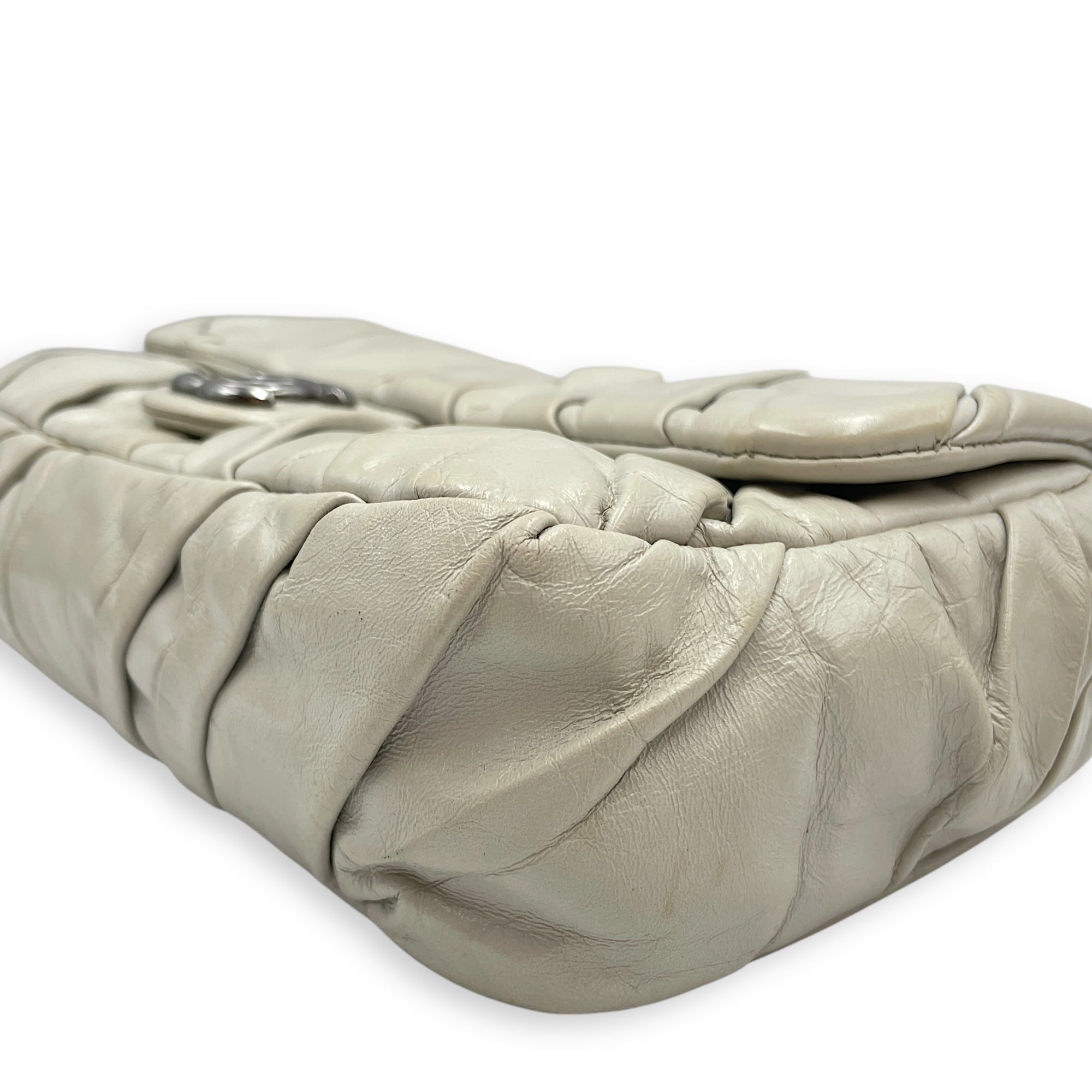 Twisted Maxi Grey Flap Bag in Calfskin, Silver hardware