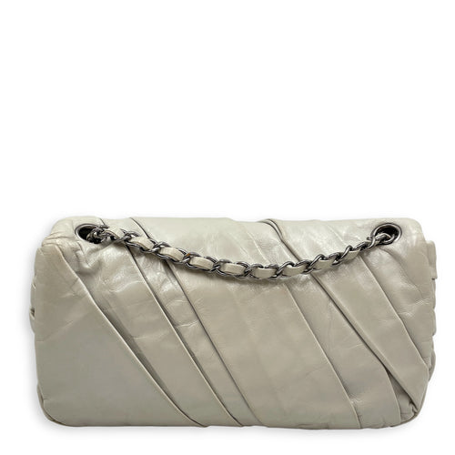 Twisted Maxi Grey Flap Bag in Calfskin, Silver hardware
