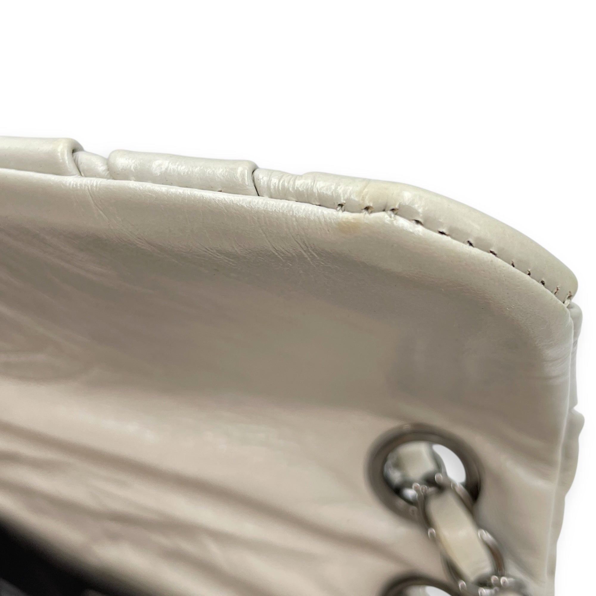 Twisted Maxi Grey Flap Bag in Calfskin, Silver hardware