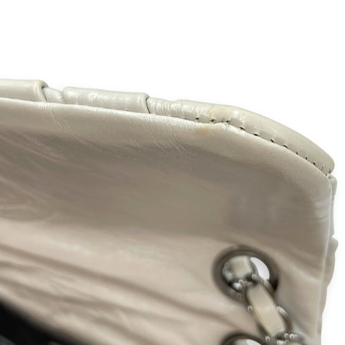 Twisted Maxi Grey Flap Bag in Calfskin, Silver hardware