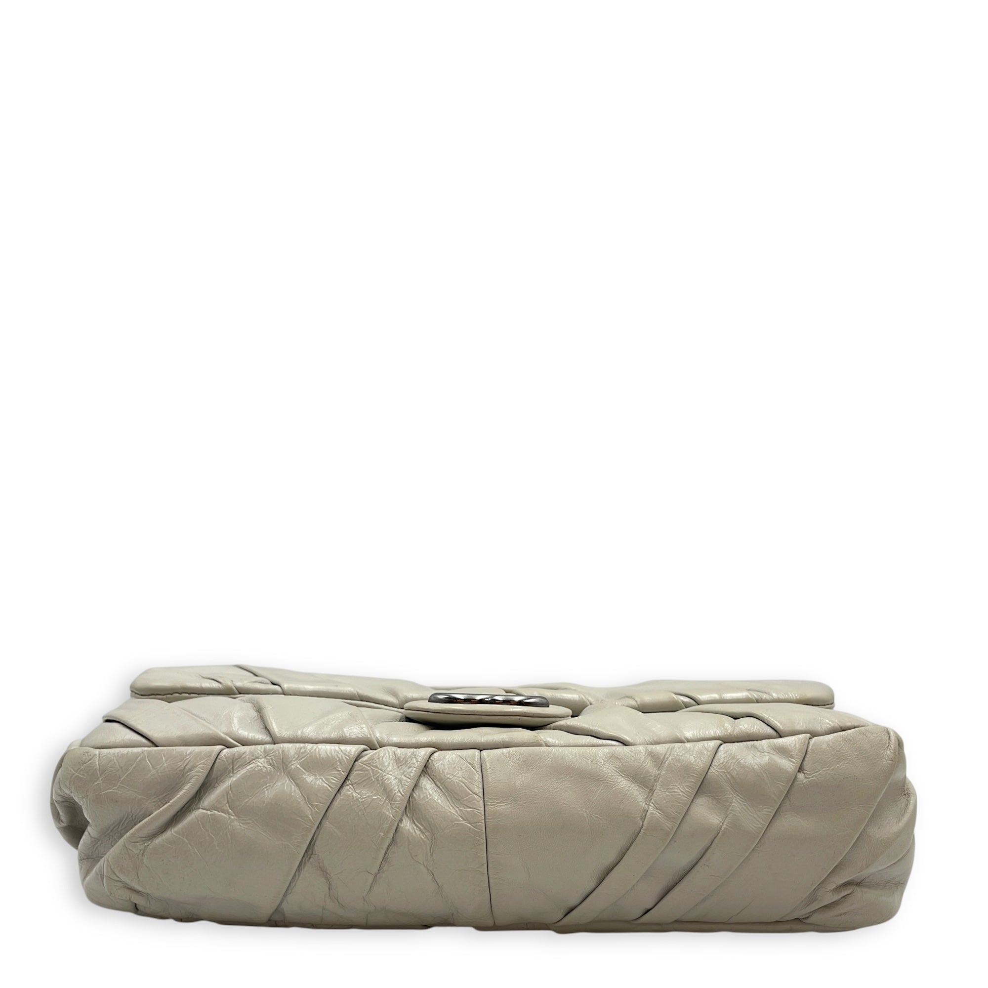 Twisted Maxi Grey Flap Bag in Calfskin, Silver hardware