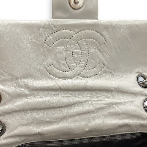 Twisted Maxi Grey Flap Bag in Calfskin, Silver hardware