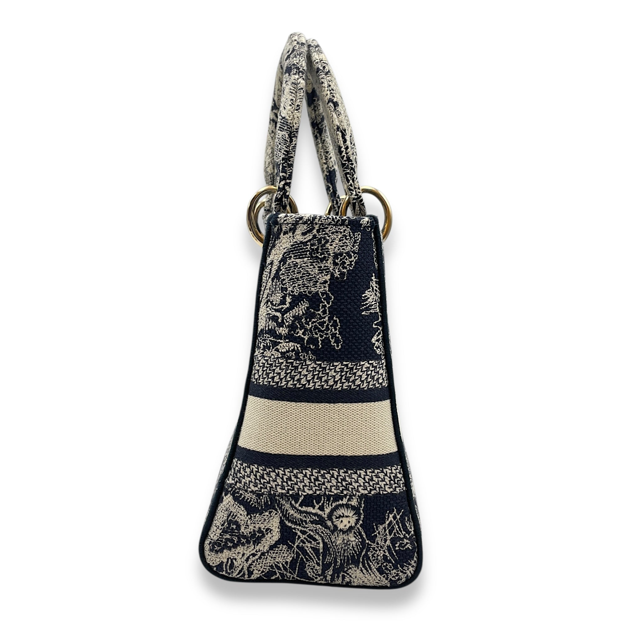 Lady Dior D-Lite Medium Blue Toile De Jouy Shoulder Bag in Canvas, Gold hardware