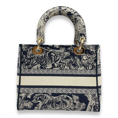 Lady Dior D-Lite Medium Blue Toile De Jouy Shoulder Bag in Canvas Gold hardware CL2509-15460 2