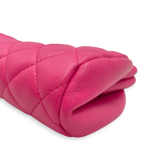 Quilted Timeless Pink Clutch in Lambskin, Gold hardware
