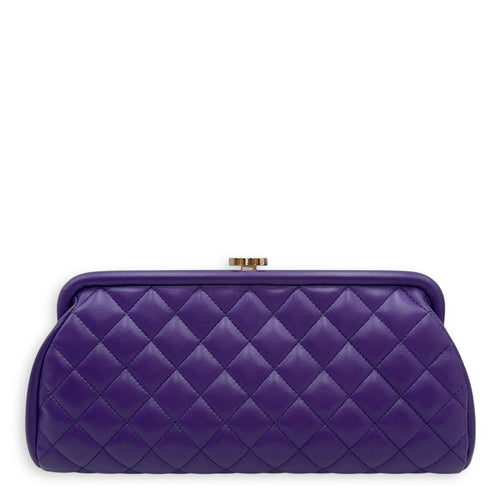 Quilted Timeless Purple Clutch in Lambskin, Silver hardware