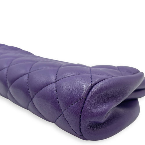Quilted Timeless Purple Clutch in Lambskin, Silver hardware