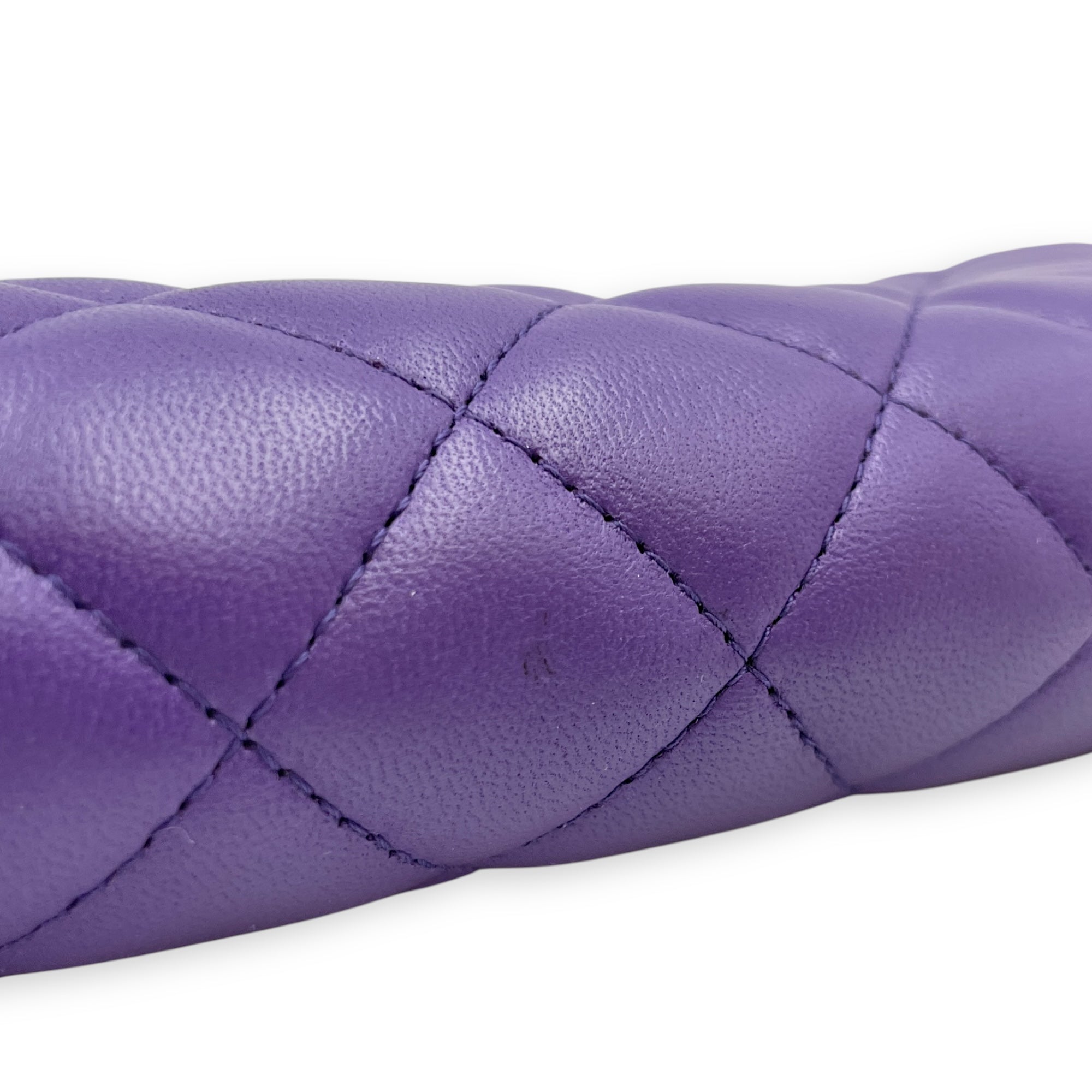 Quilted Timeless Purple Clutch in Lambskin, Silver hardware