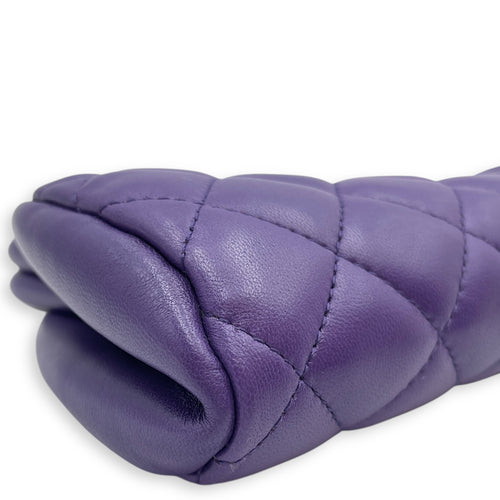 Quilted Timeless Purple Clutch in Lambskin, Silver hardware