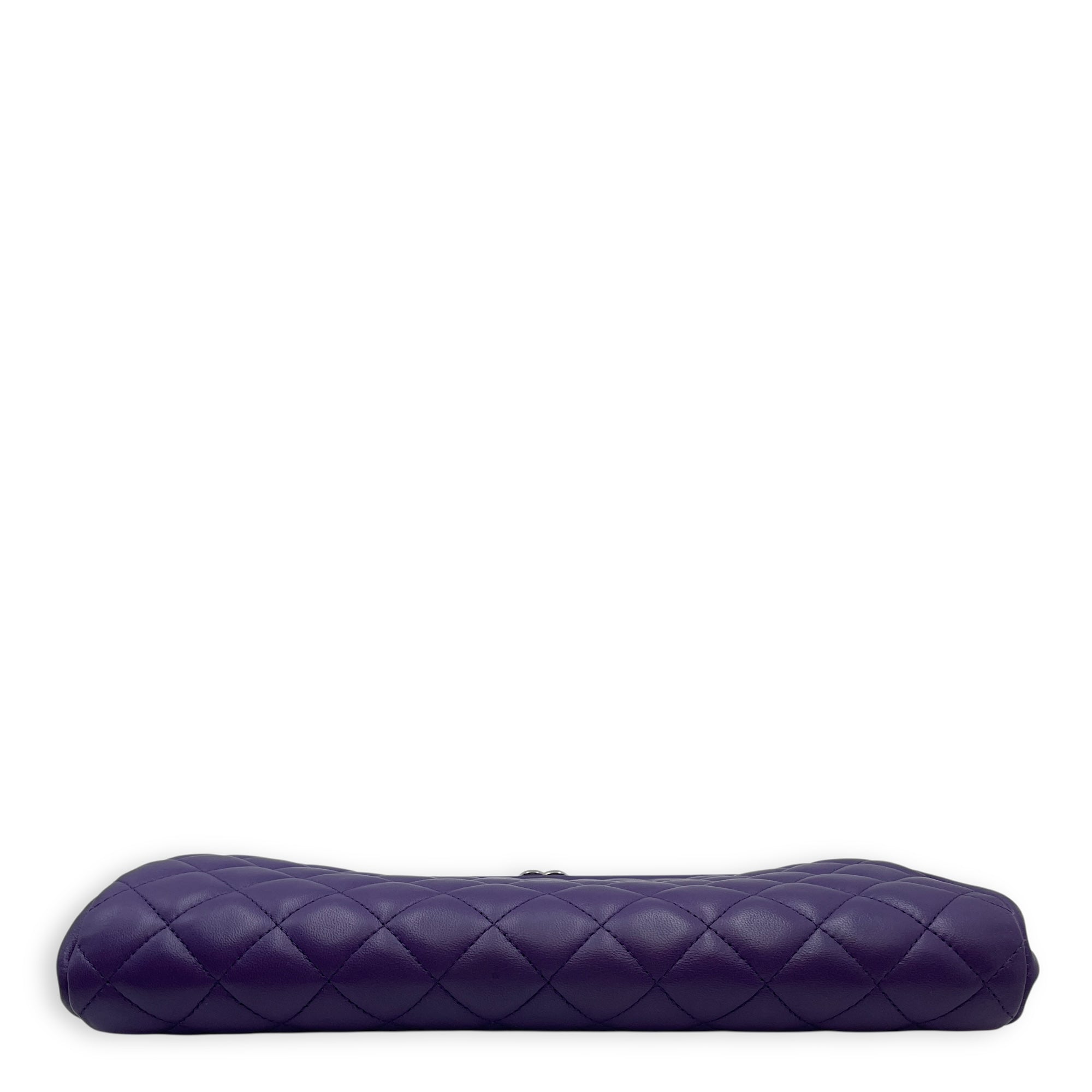 Quilted Timeless Purple Clutch in Lambskin, Silver hardware