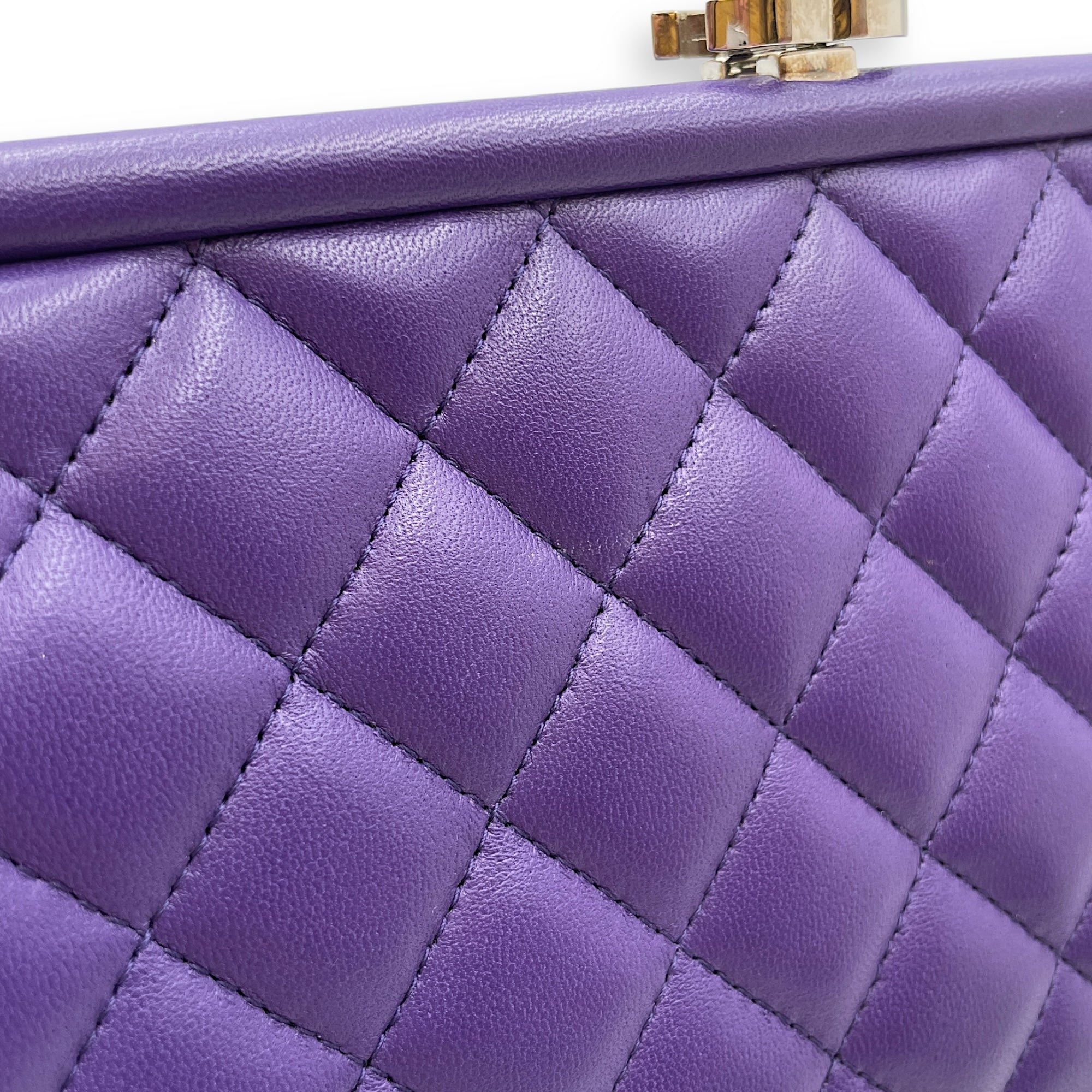 Quilted Timeless Purple Clutch in Lambskin, Silver hardware