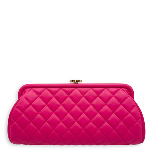Quilted Timeless Pink Clutch in Lambskin, Gold hardware