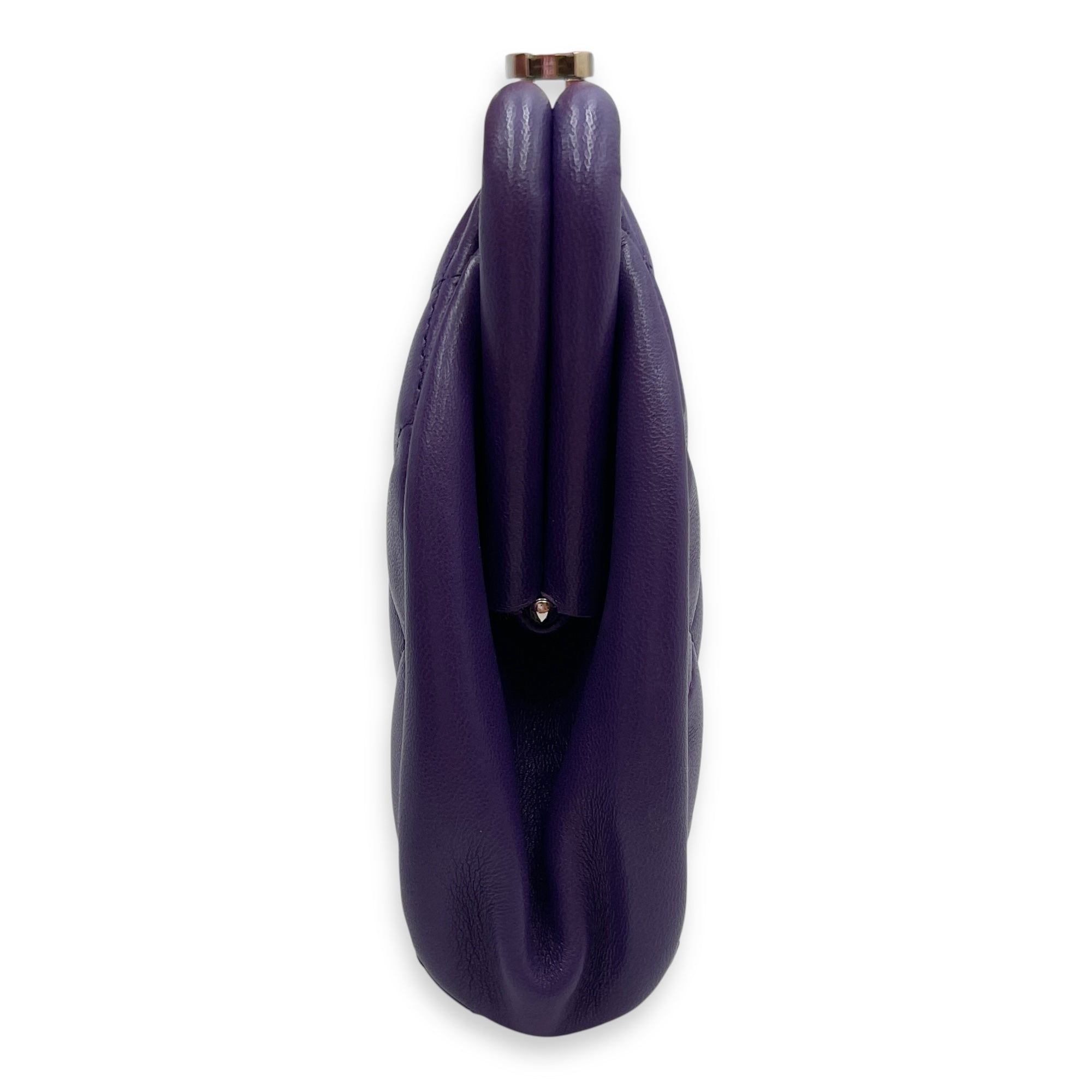 Quilted Timeless Purple Clutch in Lambskin, Silver hardware