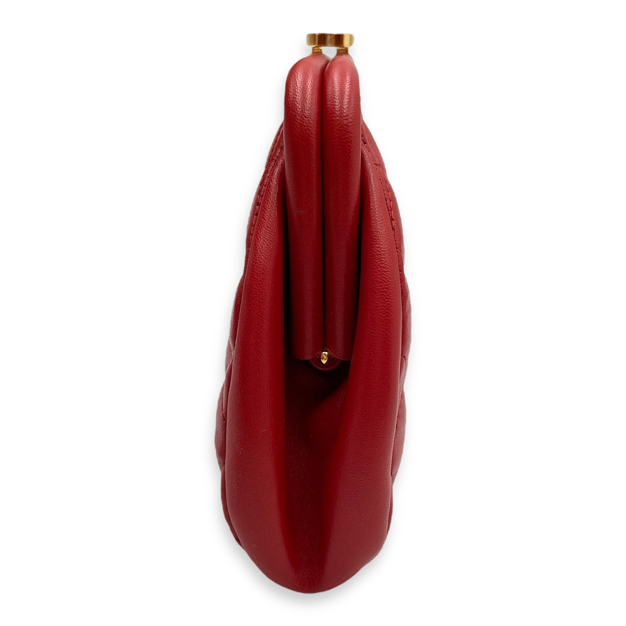 Quilted Timeless Red Clutch in Lambskin, Gold hardware