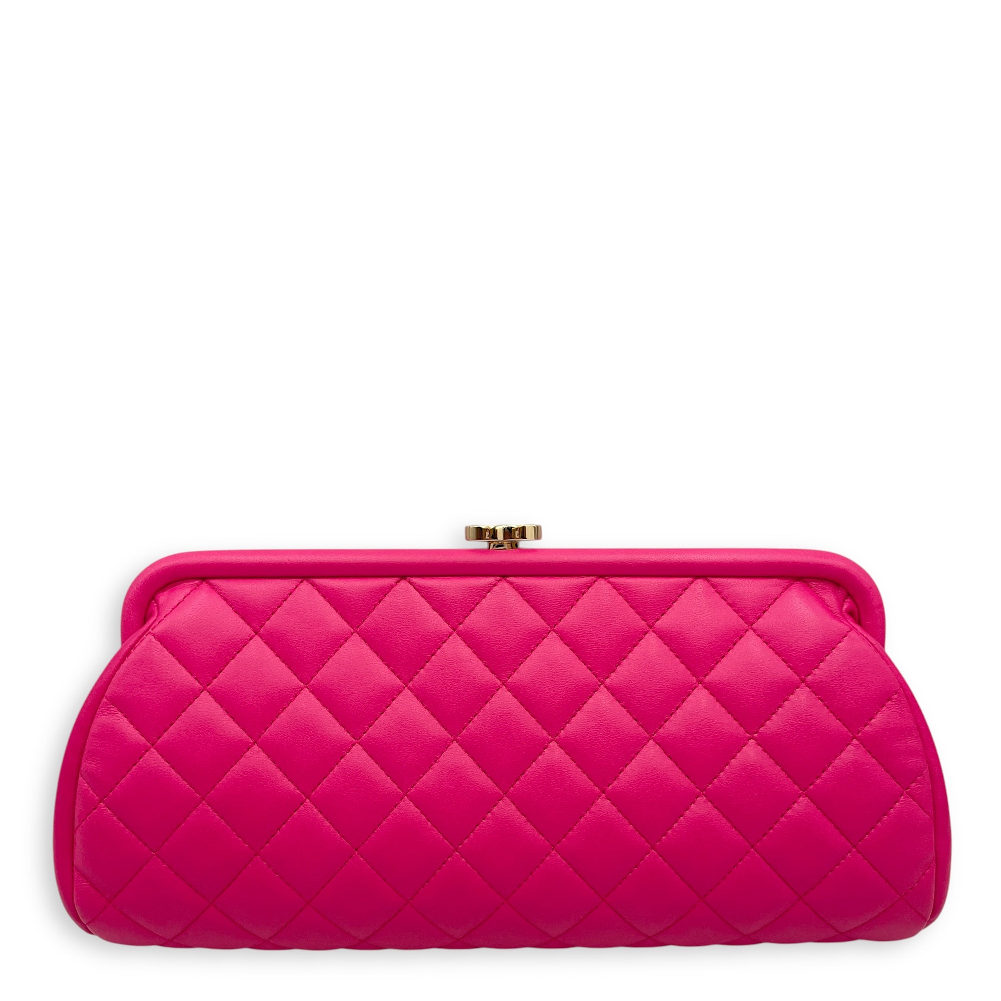 Quilted Timeless Pink Clutch in Lambskin, Gold hardware