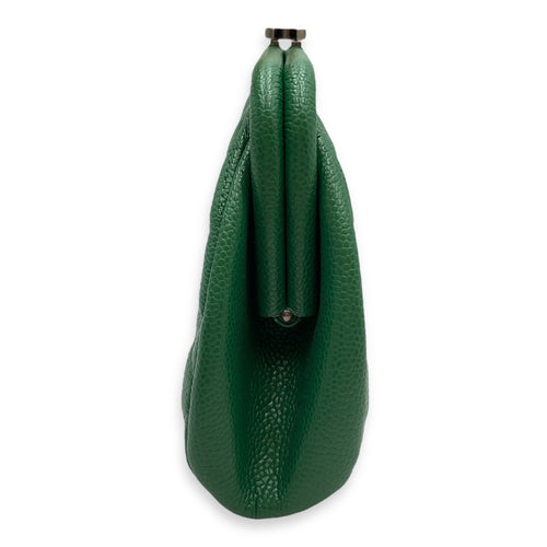 Quilted Timeless Green Clutch in Caviar Leather, Silver hardware