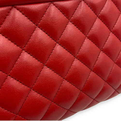Quilted Timeless Red Clutch in Lambskin, Gold hardware