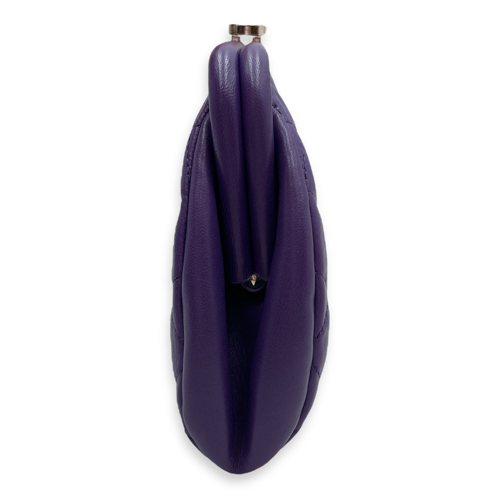 Quilted Timeless Purple Clutch in Lambskin, Silver hardware