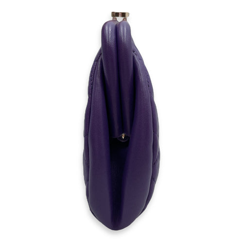 Quilted Timeless Purple Clutch in Lambskin, Silver hardware