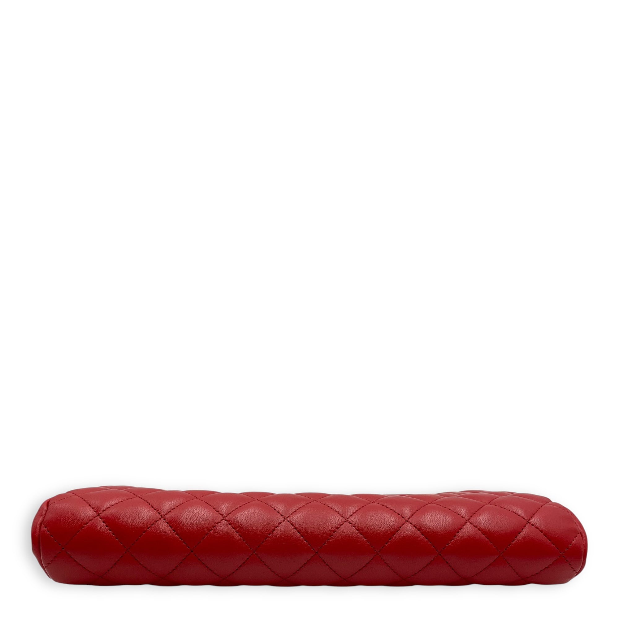 Quilted Timeless Red Clutch in Lambskin, Gold hardware
