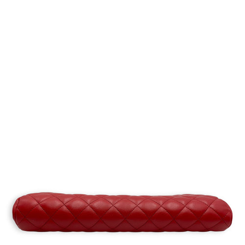 Quilted Timeless Red Clutch in Lambskin, Gold hardware