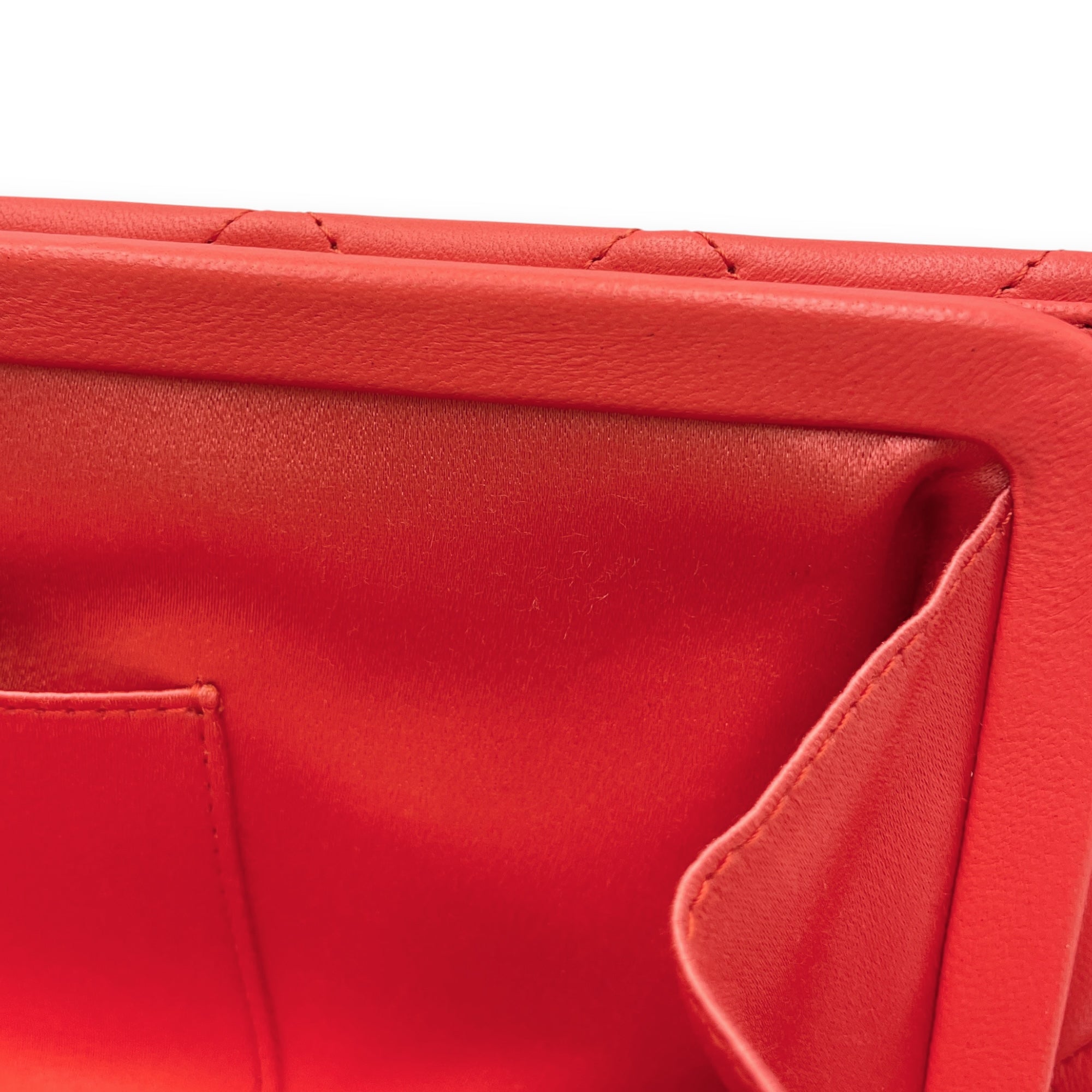 Quilted Crystal Camellia Orange Long Clutch in Lambskin