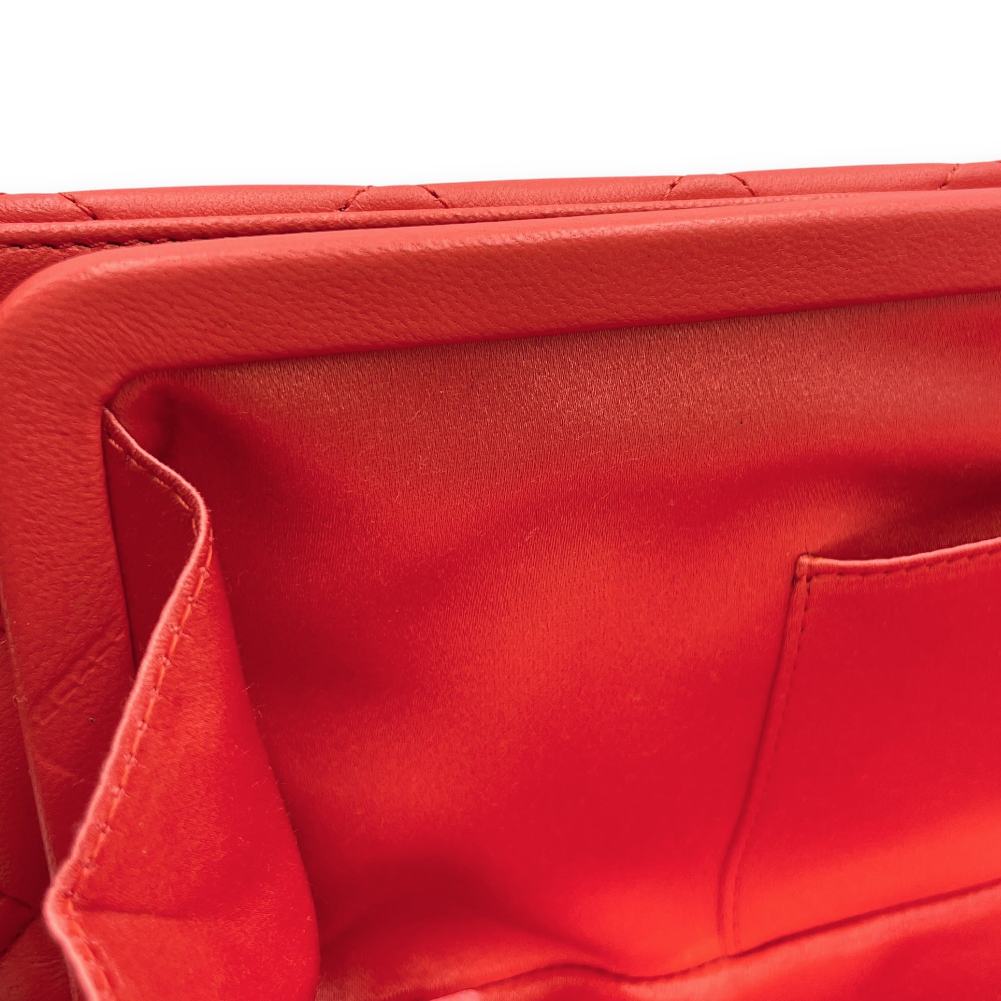 Quilted Crystal Camellia Orange Long Clutch in Lambskin
