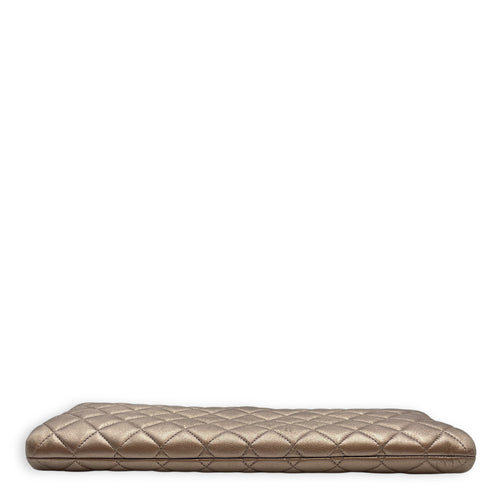 Quilted Crystal Camellia Evening Metallic Bronze Long Clutch