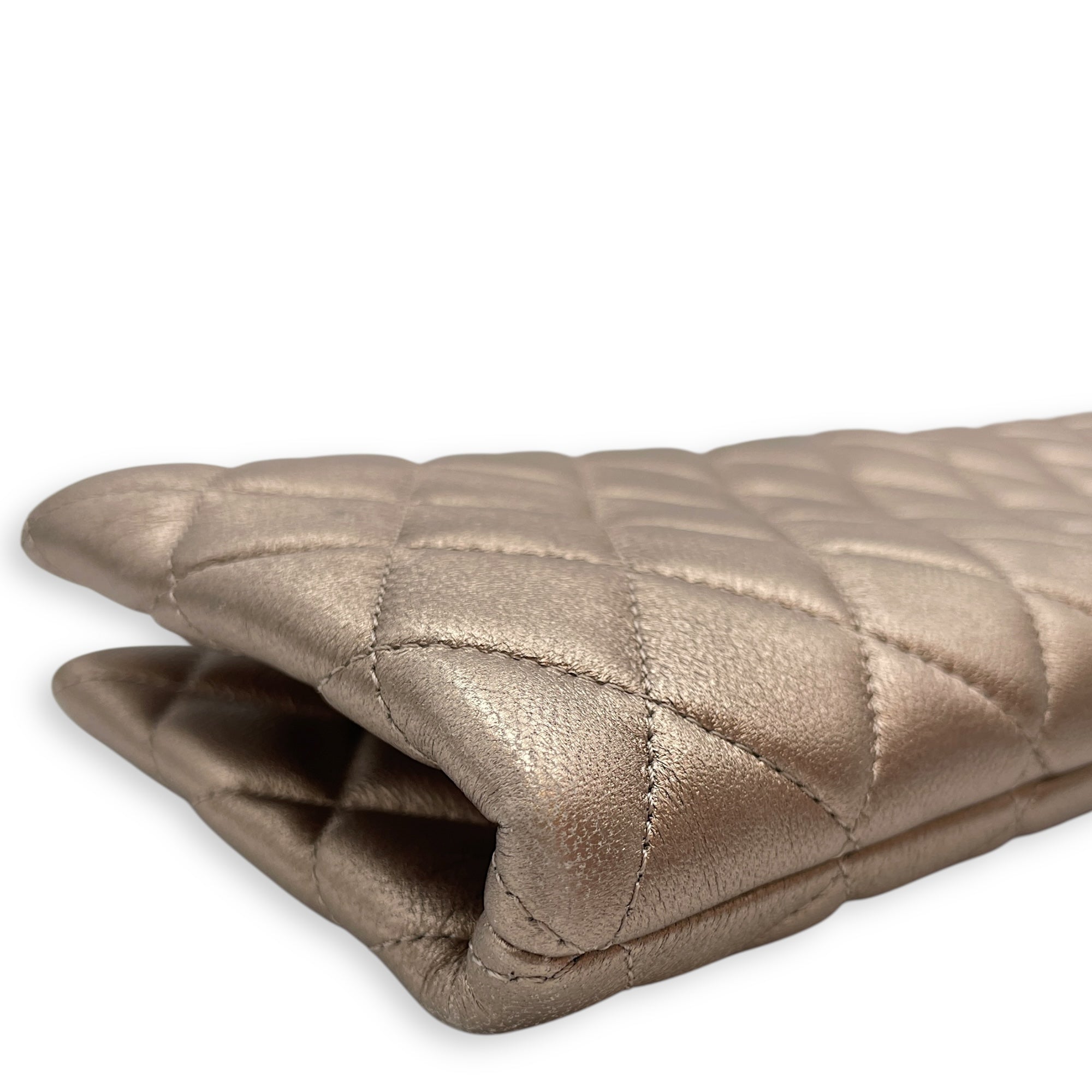 Quilted Crystal Camellia Evening Metallic Bronze Long Clutch