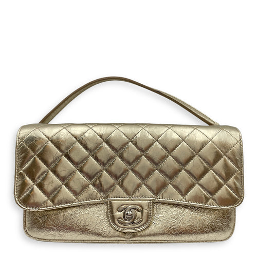 Crinkled Gold Flap Bag in Distressed Leather, Gold hardware