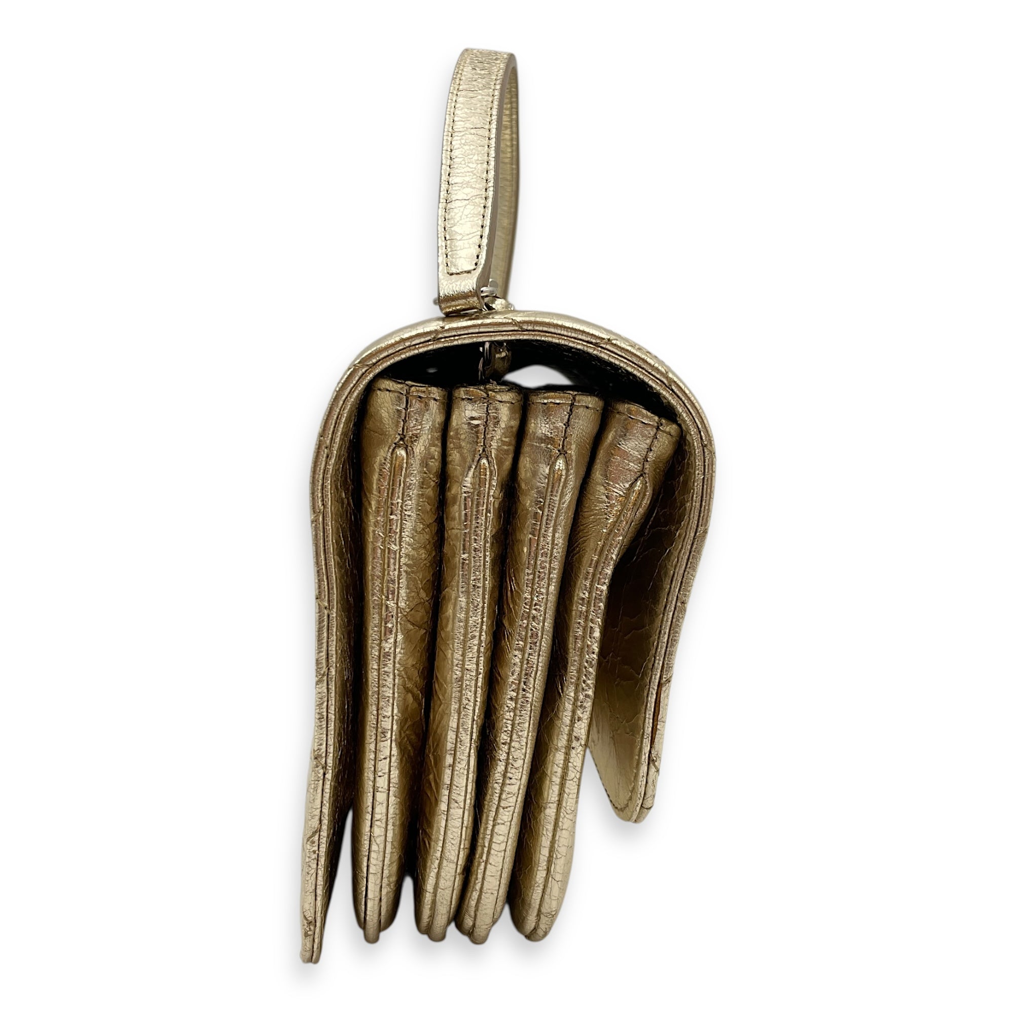 Crinkled Gold Flap Bag in Distressed Leather, Gold hardware