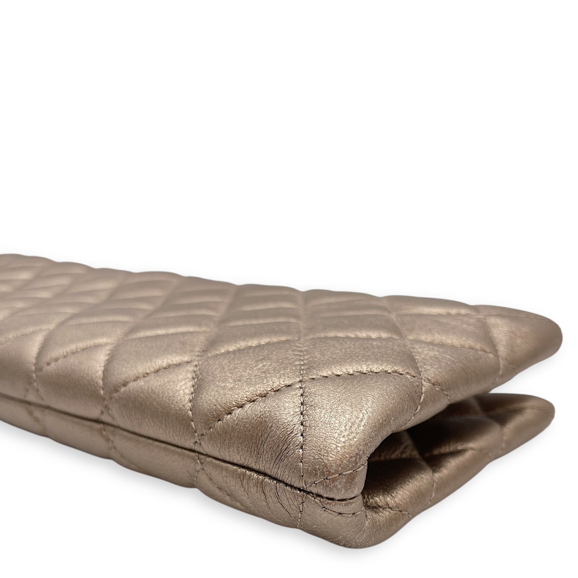 Quilted Crystal Camellia Evening Metallic Bronze Long Clutch