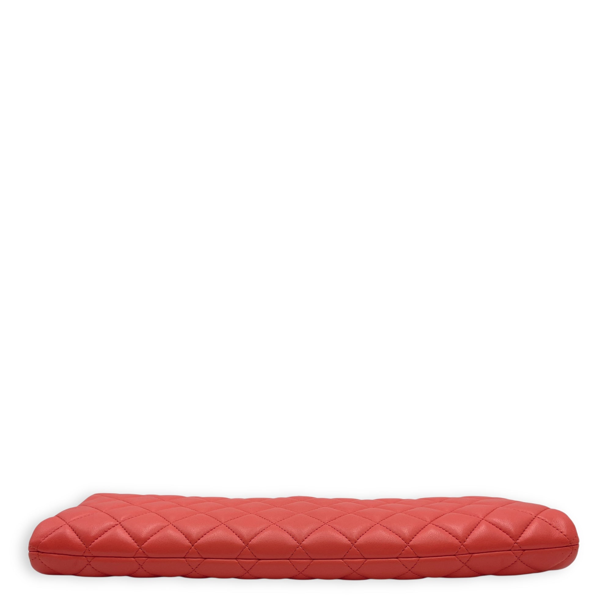Quilted Crystal Camellia Orange Long Clutch in Lambskin