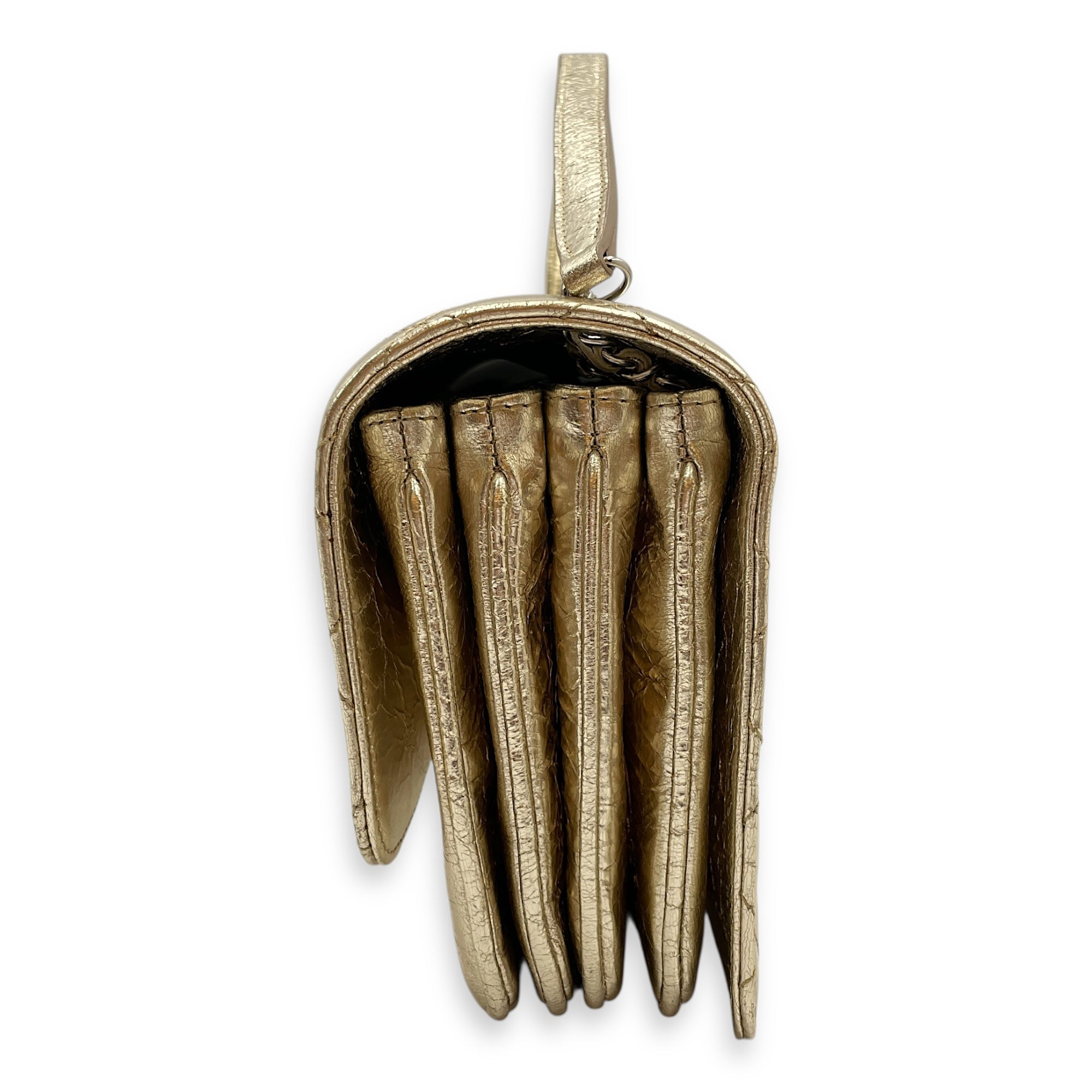 Crinkled Gold Flap Bag in Distressed Leather, Gold hardware