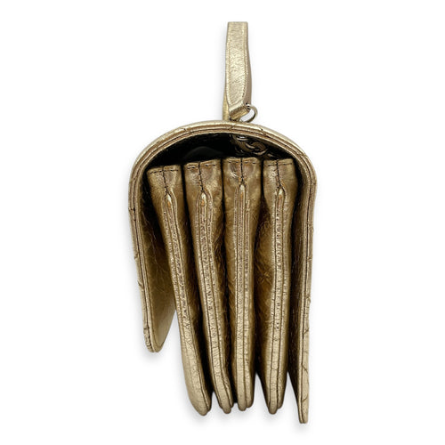 Crinkled Gold Flap Bag in Distressed Leather, Gold hardware