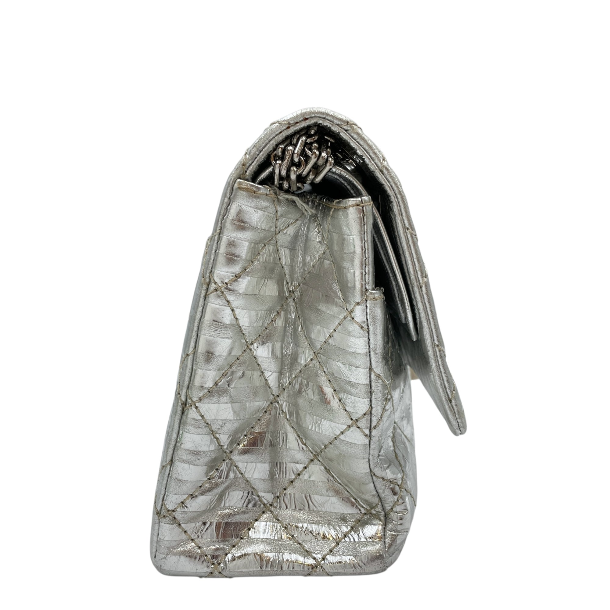 Quilted Reissue 2.55 Silver Flap Bag in Distressed Leather, Silver hardware