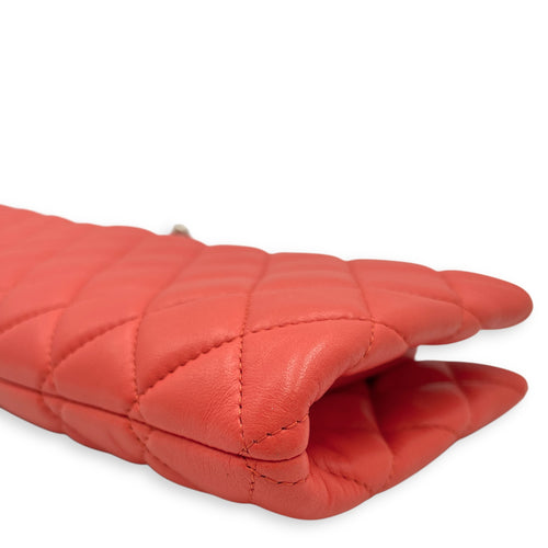 Quilted Crystal Camellia Orange Long Clutch in Lambskin