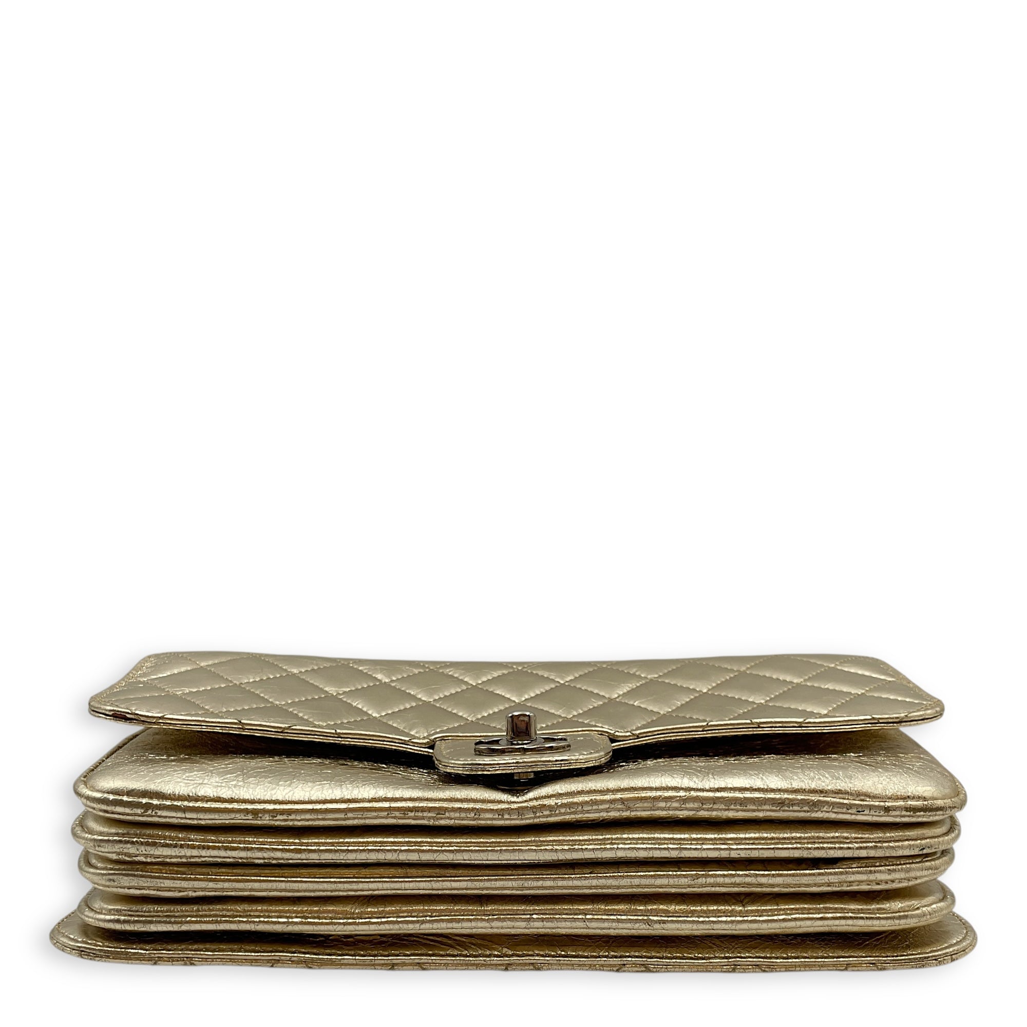 Crinkled Gold Flap Bag in Distressed Leather, Gold hardware